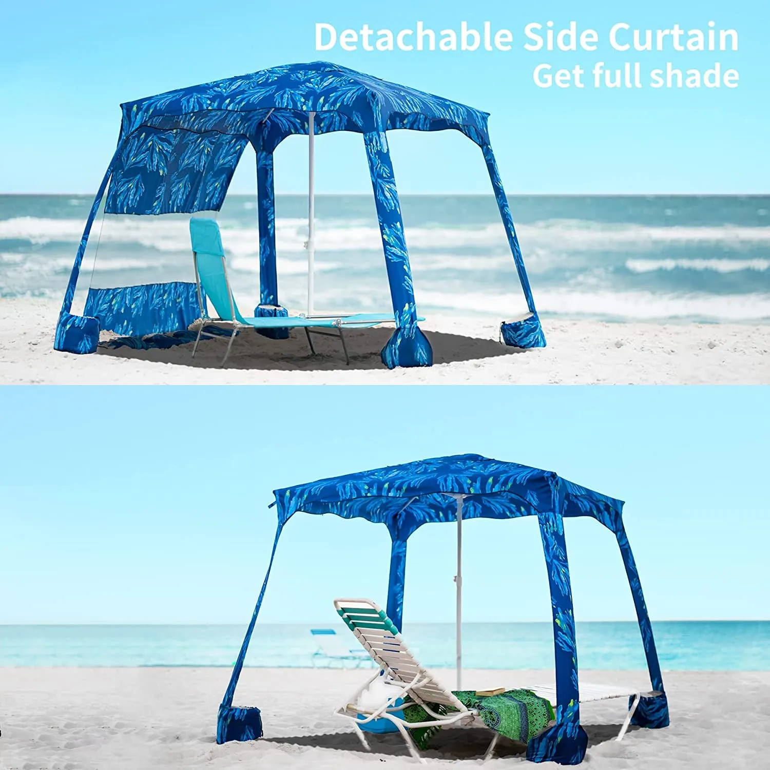 Beach Cabana, 6.2'×6.2' Beach Canopy, Easy Set up and Take Down, Cool Cabana Beach Tent with Sand Pockets, Instant Sun Shelter with Privacy Sunwall, Blue Paint