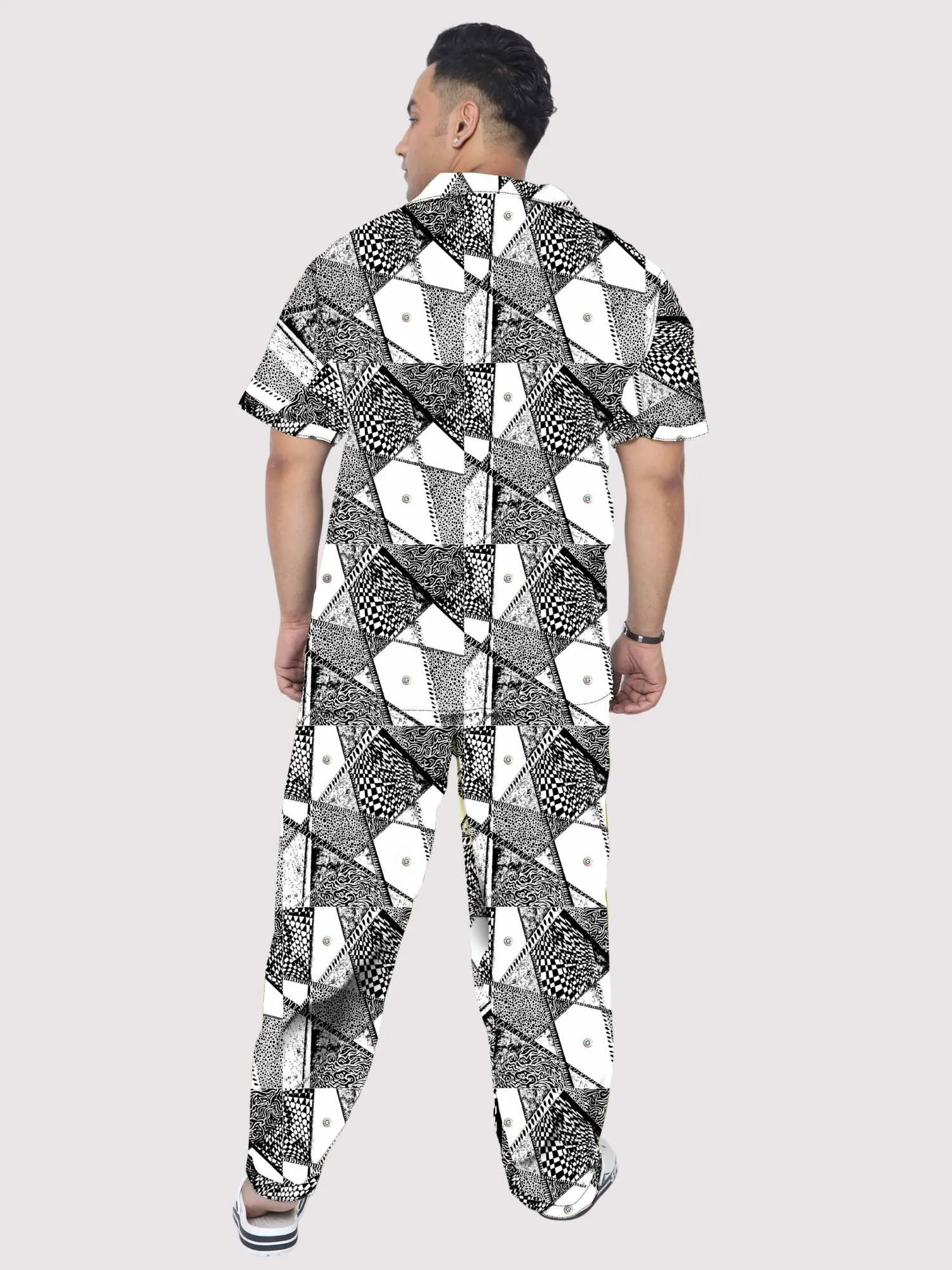 Black and White  Plus Size Men's Co-ord Set