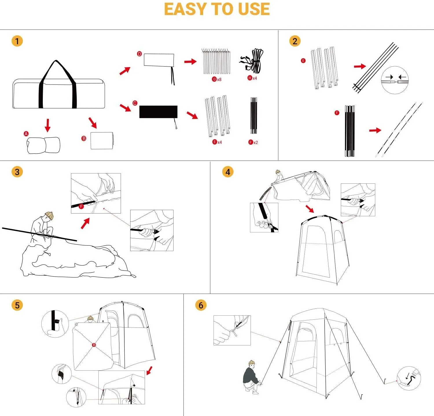 Camping Shower Tent Oversize Space Privacy Tent Portable Outdoor Shower Tents for Camping with Shower Bag Dressing Room Easy Set up Shower Privacy Shelter 1 Room/2 Rooms Toilet Tent