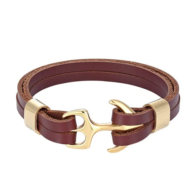 Classy Men Brown & Gold Anchor Bracelet