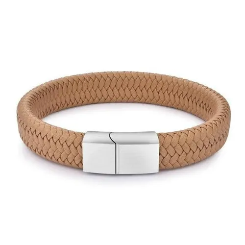 Classy Men Khaki Braided Leather Bracelet