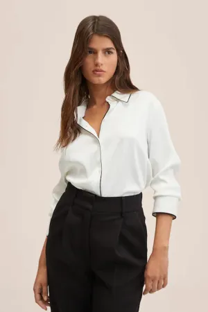 Cotton White Shirt With Black Piping