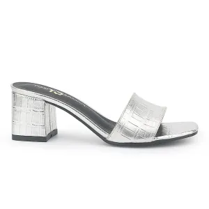 Danielle Heeled Slide in Silver Croc