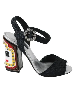 Dolce & Gabbana Womens Raffia Sandals with Crystal Buckle