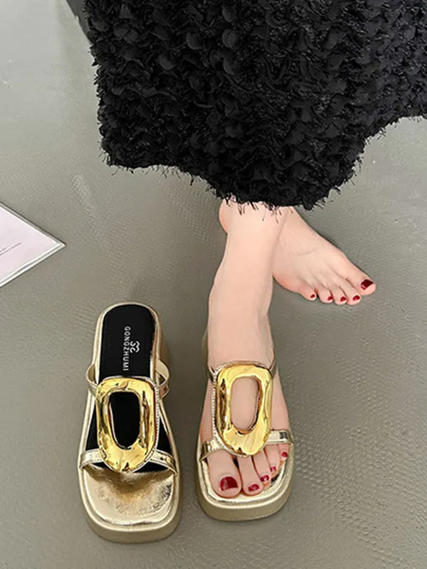 Hollow Split-Joint Square-Toe Slippers