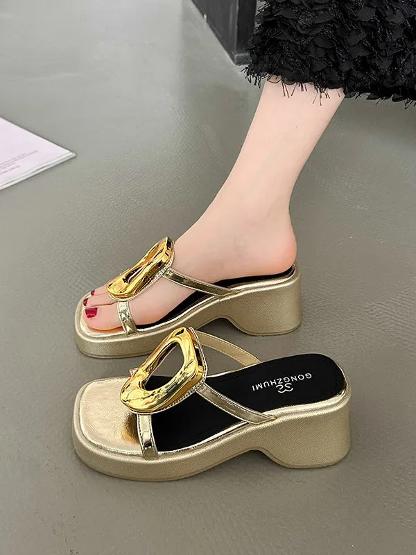 Hollow Split-Joint Square-Toe Slippers