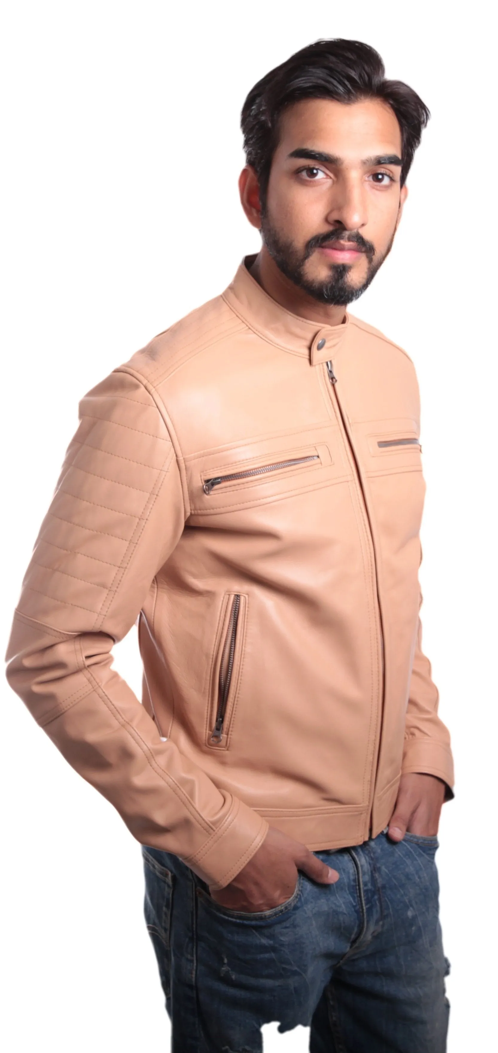 Men's Charles Beige Premium Leather Jacket