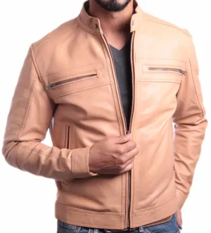 Men's Charles Beige Premium Leather Jacket