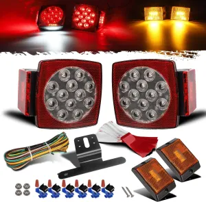 Partsam 12V Waterproof Square LED Trailer Tail Light Kit Clear Lens Red Trailer Brake Stop Tail Turn Signal Running Lights License Kit for Camper Truck RV Boat Trailer Snowmobile Marine Under 80inch