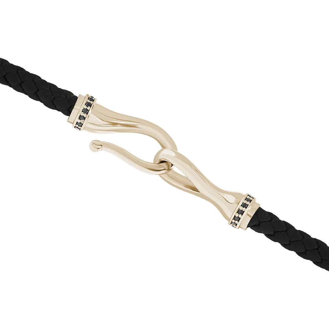 Pave Fish Hook Wrap Leather Bracelet in Gold