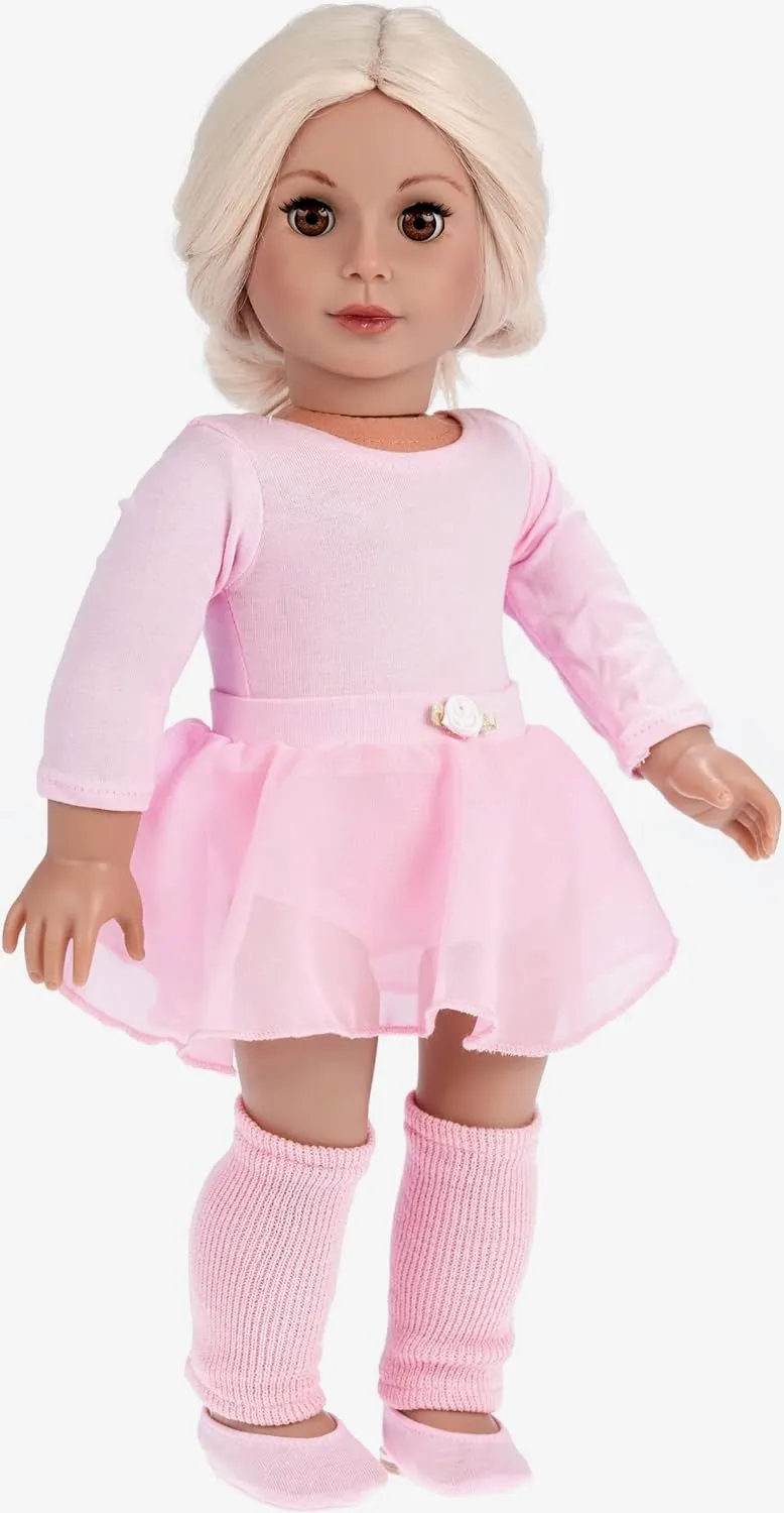 Practice Time - Clothes for 18 inch Doll - Ballet Outfit includes Pink Leotard and Skirt, Leg Warmers and Ballet Slippers