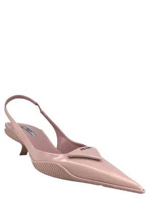 PRADA Spazzolato Triangle Logo Pointed Toe Slingback Pumps Size 8.5