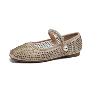 Pre Order:  Mesh Rhinestones Square Toes Shoes