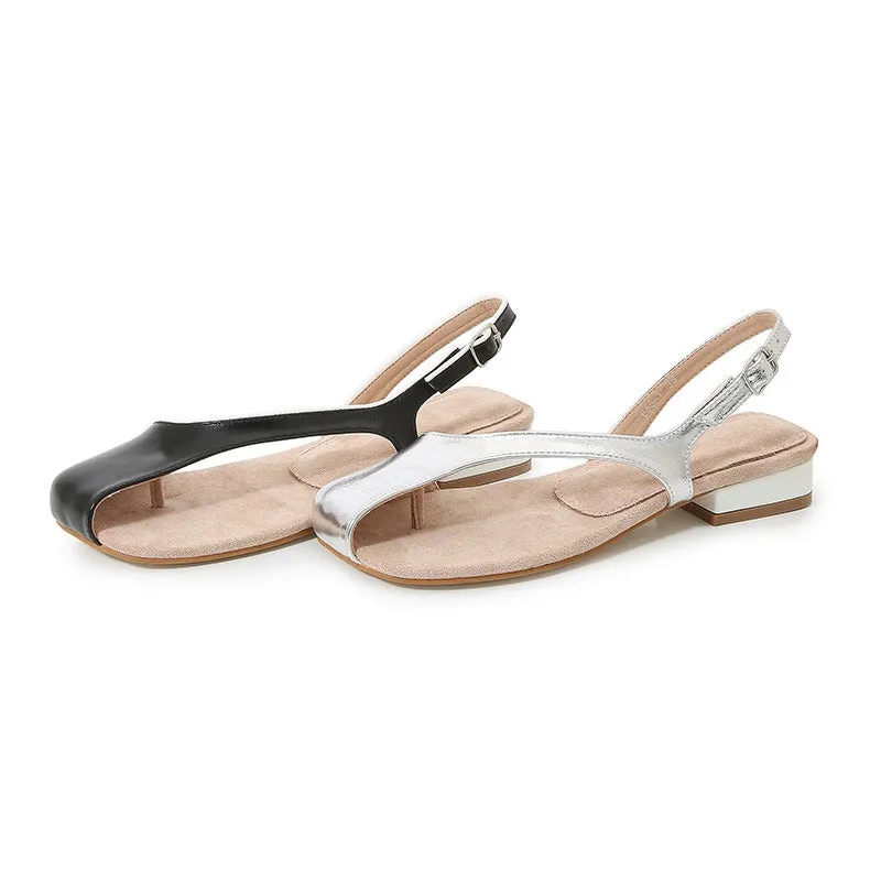 Pre Order:  Pinch Toe Block Heel Flat Sandals