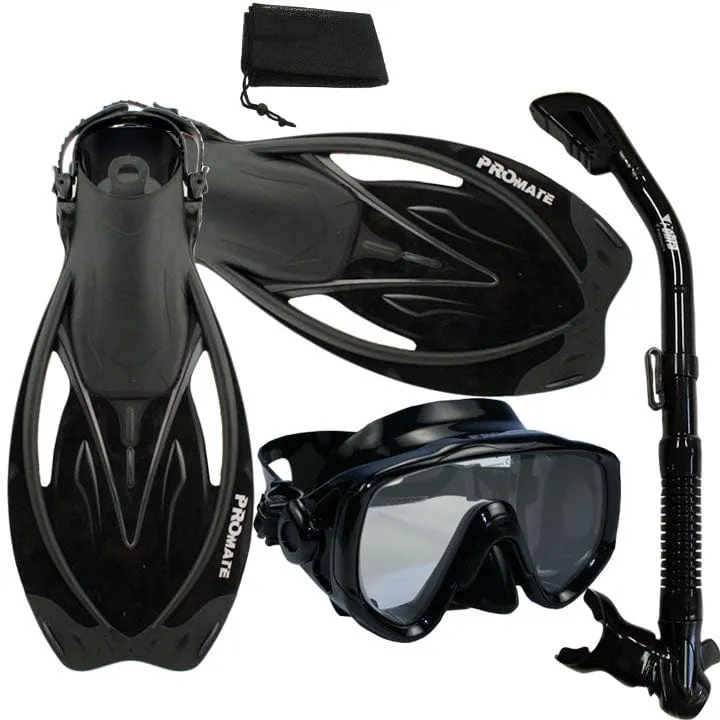 Snorkeling Scuba Dive Mask Dry Snorkel Fins Gear Bag Set - SCS0006