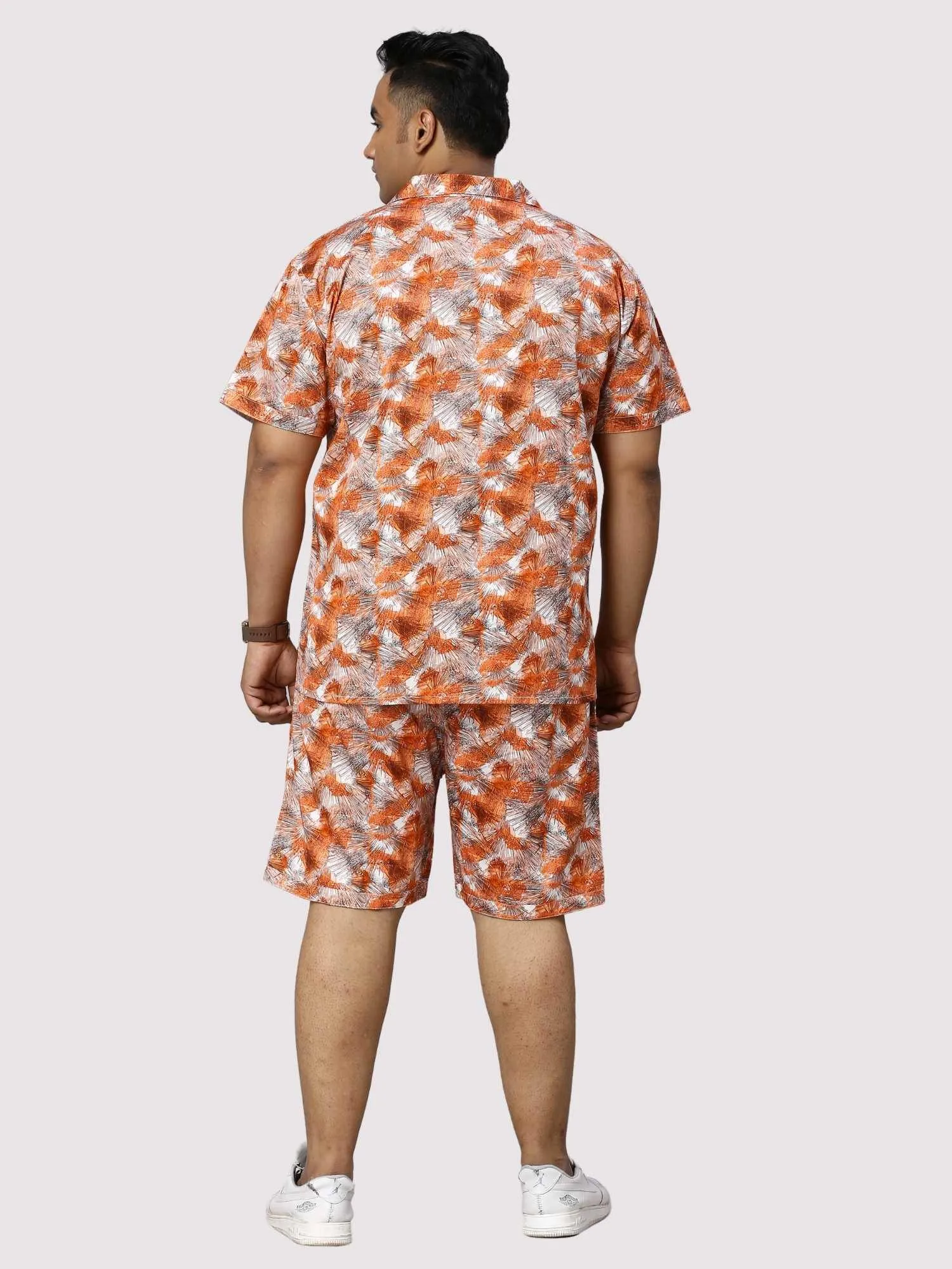 Sunrise Orange Digital Printed Half Co-Ords Men's Plus Size