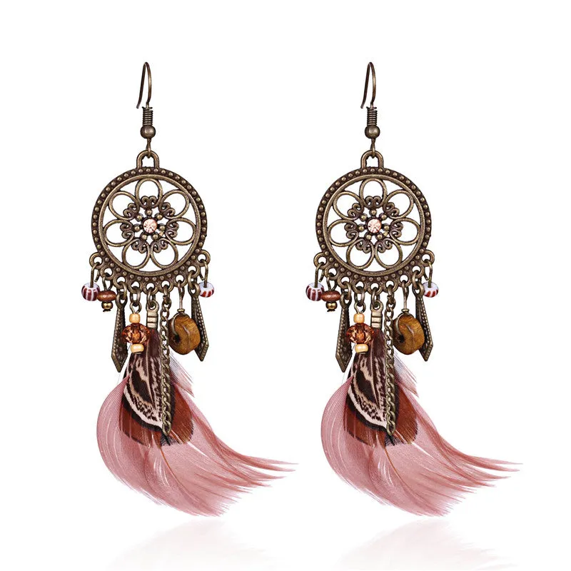 Trendy Girls Dream Catcher Feather Earrings