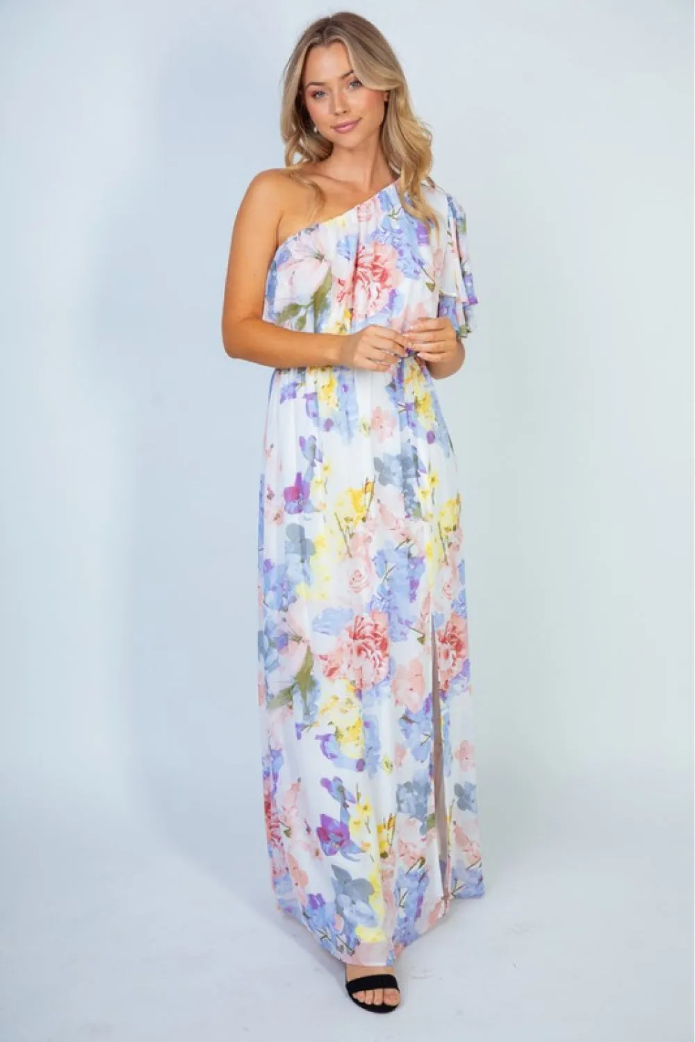 White Birch Garden Diva Floral One-Shoulder Maxi Dress