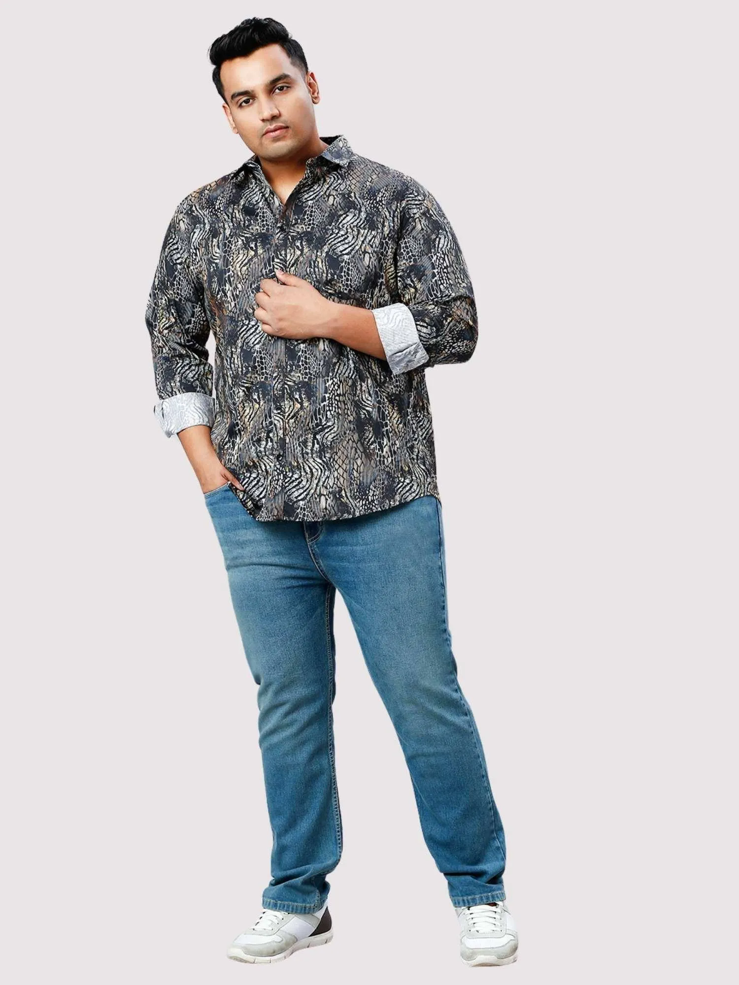 Wild Wave Digital Printed Full Sleeve Shirt Men's Plus Size