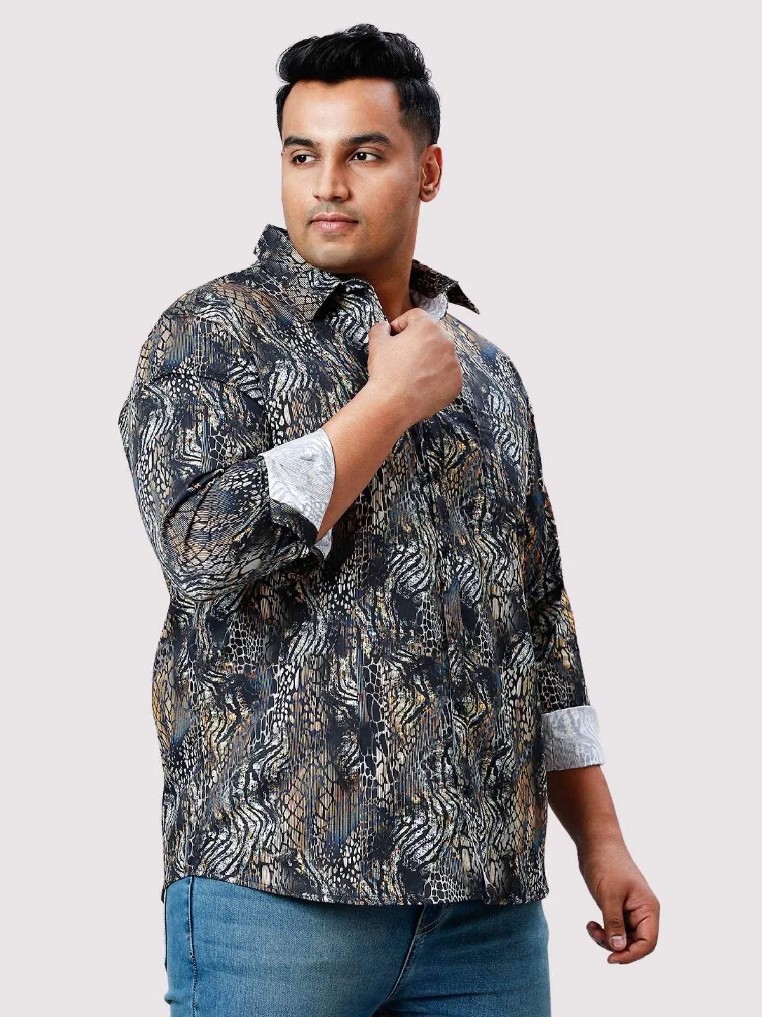 Wild Wave Digital Printed Full Sleeve Shirt Men's Plus Size