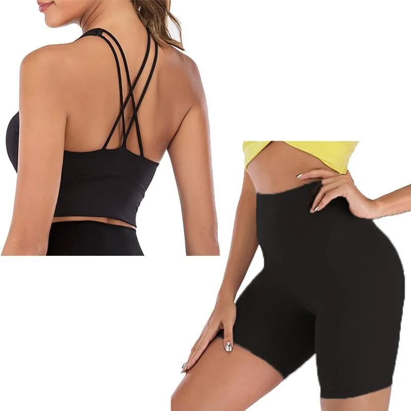 Yoga Bra Shorts  2 Piece Sets Workout Clothes Spandex For Women